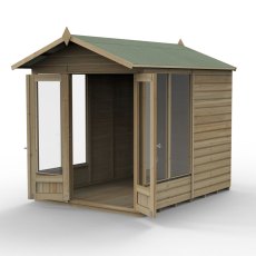 8x6 Forest Beckwood Apex Summerhouse with Double Doors - 25yr Guarantee - isolated angle view, doors open