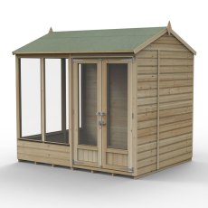 8x6 Forest Beckwood Reverse Apex Summerhouse with Double Doors - 25yr Guarantee - isolated angle view, doors closed