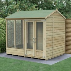 8x6 Forest Beckwood Reverse Apex Summerhouse with Double Doors - 25yr Guarantee - in situ, angle view