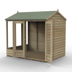 8x6 Forest Beckwood Reverse Apex Summerhouse with Double Doors - 25yr Guarantee - isolated angle view, doors open