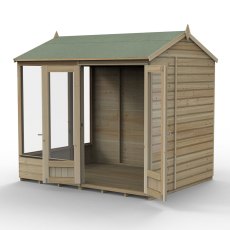 8x6 Forest Beckwood Reverse Apex Summerhouse with Double Doors - 25yr Guarantee - isolated angle view, doors open