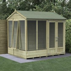 8x6 Forest Beckwood Reverse Apex Summerhouse with Double Doors - 25yr Guarantee - in situ, opening window