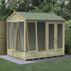 8x6 Forest Beckwood Reverse Apex Summerhouse with Double Doors - 25yr Guarantee - in situ, two opening window
