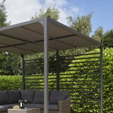 Rowlinson Florence Canopy 3m x 3m - displaying how to use with seating underneath