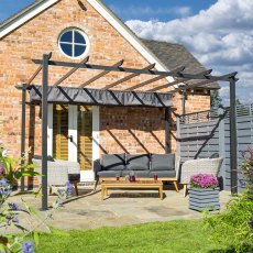 Rowlinson Venetian Metal Pergola in Grey 4mx3m - insitu with canopy open