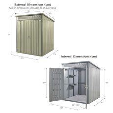 6x6 Hex Living Hixon Pent Metal Shed in Sage Green - internal dimenisons