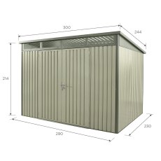 10x8 Hex Living Hixon Pent Metal Shed in Sage Green - dimensions