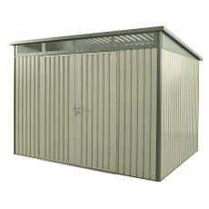 10x8 Hex Living Hixon Pent Metal Shed in Sage Green - isolated