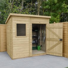 7x5 Forest Timberdale Tongue and Groove Pent Shed - in situ, angle view