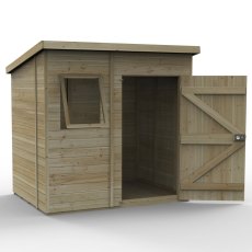 7x5 Forest Timberdale Tongue and Groove Pent Shed - isolated angle view, doors open