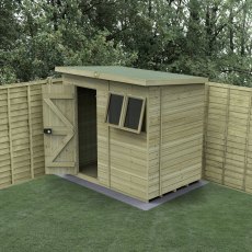 Forest Timberdale pent shed 7x5 with door open in garden