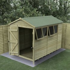 Forest Timberdale 10x6 apex wooden shed with door open and side windows