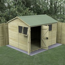Forest Timberdale 10x8 reverse apex shed front view with doors open
