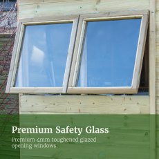 Premium safety glass window panels fitted in timber shed frame