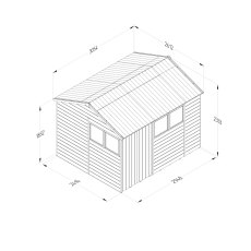 Technical drawing diagram of Timberdale 10x8 reverse apex shed dimensions