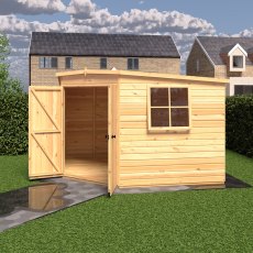 10x10 Shire Murrow Tongue and Groove Corner Shed - in situ, doors open