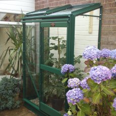 Elite Easygrow 2x4 Lean to Greenhouse - in green powder coated and side view