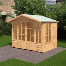 8 x 6 Shire Delmora Summerhouse - in situ, angle view