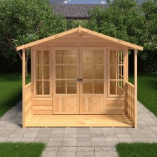 8 x 8 Shire Delmora Summerhouse With Verandah - in situ, front view