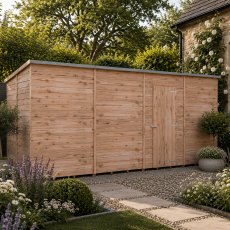 16x6 Shire Value Windowless Overlap Pent Shed - in situ, angle view