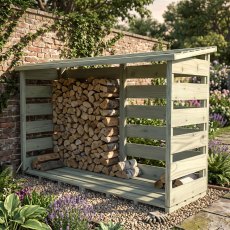 6 x 3 Shire Large Pent Log Store - Pressure Treated - in situ, angle view