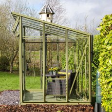 Elite Edge 600 6x8 Pent Roof Greenhouse - side elevation olive
