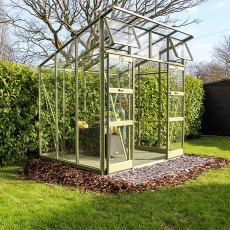 Elite Edge 600 6x8 Pent Roof Greenhouse - angled view in olve