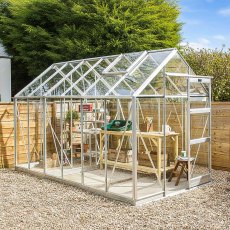 Elite High Eave 6x12 Greenhouse in Silver Aluminium door open and with optional extras