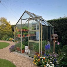 Elite High Eave 6x6 Greenhouse in Olive powder coating with optional extras