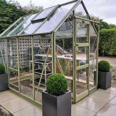 Elite High Eave 6x8 Greenhouse in Olive powder coating with optional extras