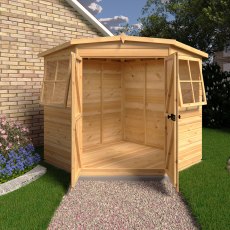 7 x 7 Shire Murrow Tongue And Groove Premium Corner Shed - in situ, doors open