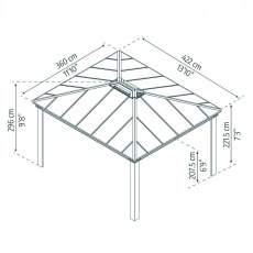 12 x 14 Palram Canopia Dallas Grey Garden Gazebo - dimensions