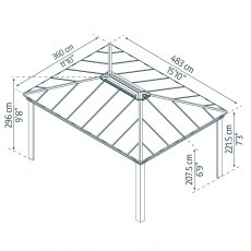 12 x 16 Palram Canopia Dallas Grey Garden Gazebo - dimensions