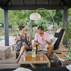 12 x 20 Palram Canopia Dallas Grey Garden Gazebo - in situ, seating