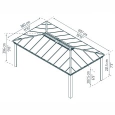 12 x 20 Palram Canopia Dallas Grey Garden Gazebo - dimensions