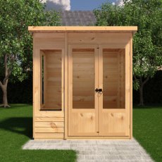 Shire Alora 6 x 4 Pent Summerhouse - in situ, front view, doors closed