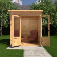 Shire Alora 6 x 4 Pent Summerhouse - in situ, front view, doors open