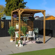 7 X 7 (2.0m X 2.0m) Mercia Modern Wooden Pergola - Pressure Treated - in situ, angle view