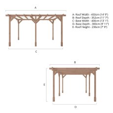 13 x 10 Mercia Traditional Wooden Pergola - Pressure Treated - dimensions