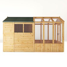 12 X 6 Mercia Woodsman Glass Combi Greenhouse With Shed - isolated side view