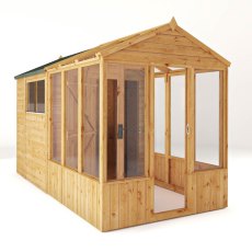 12 X 6 Mercia Woodsman Glass Combi Greenhouse With Shed - isolated, doors open