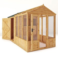 12 X 6 Mercia Woodsman Glass Combi Greenhouse With Shed - isolated side view