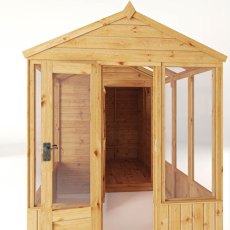 12 X 6 Mercia Woodsman Glass Combi Greenhouse With Shed - isolated, front view, doors open