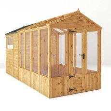 14 x 6 Mercia Woodsman Glass Combi Greenhouse With Shed - isolated angle view, doors closed