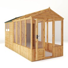 14 x 6 Mercia Woodsman Glass Combi Greenhouse With Shed - isolated angle view