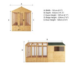 14 x 6 Mercia Woodsman Glass Combi Greenhouse With Shed - dimensions