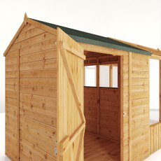 14 x 6 Mercia Woodsman Glass Combi Greenhouse With Shed - isolated back view