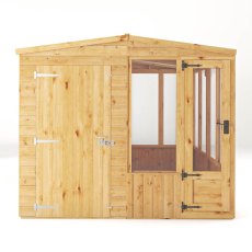 8 X 8 Mercia Woodsman Glass Combi Greenhouse With Shed - isolated front view