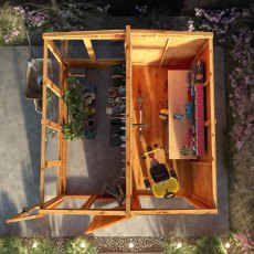 8 X 8 Mercia Woodsman Glass Combi Greenhouse With Shed - in situ, top view