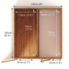 8 X 8 Mercia Woodsman Glass Combi Greenhouse With Shed - footprint